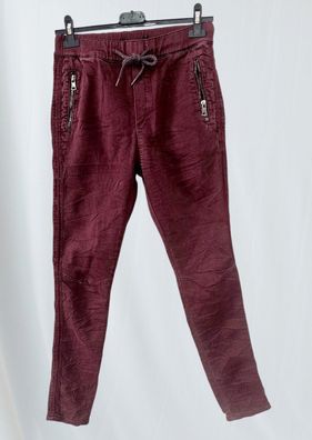 Lexxury Damen Jeans Stretch Hose Jogpant Zipper Taschen dunkles Weinrot Gr. L