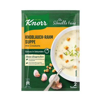 Knorr Die Schnelle Feine Knoblauch-Rahm-Suppe mit Croutons, 2 Teller, 69g