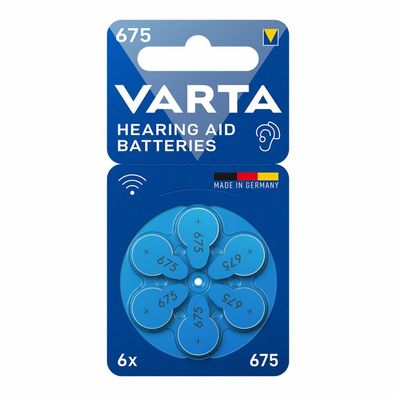 1x6 Varta Hearing Aid Batter.675 Hörgeräte Batterien 24600101416