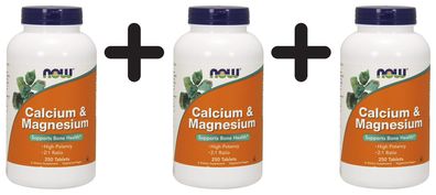 3 x NOW Foods Calcium & Magnesium - 250 tablets