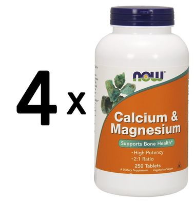 4 x NOW Foods Calcium & Magnesium - 250 tablets