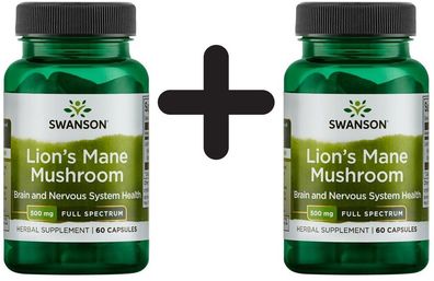 2 x Swanson Full Spectrum Lion's Mane Mushroom, 500mg - 60 caps