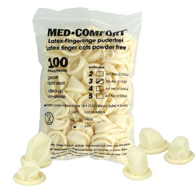 MED Comfort Latex Fingerlinge Unsteril, Gerollt, Größe 4, 100 Stück