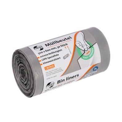 FIRST PLUS pcr - CO?-KOMPENSIERT Müllbeutel, LDPE, 80L, 630x850mm, grau, mit Umweltze