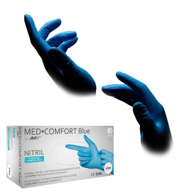 Med-Comfort Nitril Untersuchungshandschuhe Blau Ungepudert Gr. M 100 Stk