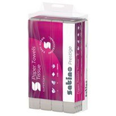Handtuchpapier Satino Prestige, 20,6x24cm, 2lg, hochweiß, Zellstoff, 25x150 Tü/Krt