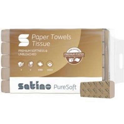 Satino PureSoft Handtuchpapier, 20,6x32cm, 2lg, 120 Blatt, soft beige, Recycling, W-F