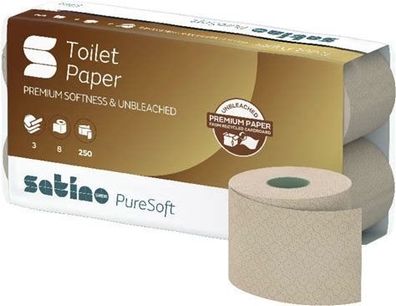 Satino PureSoft Toilettenpapier Kleinrollen, 3lg, 9,4x11cm, 250 Blatt, soft beige, Re