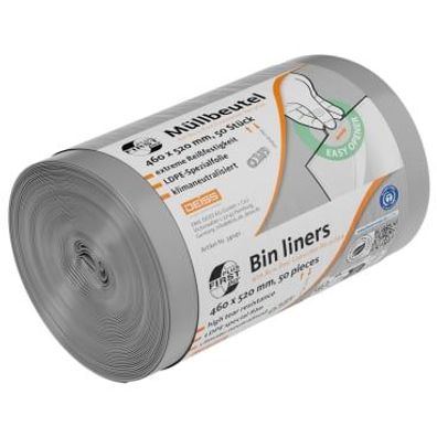 FIRST PLUS pcr - CO?-KOMPENSIERT Müllbeutel, LDPE, 30L, 500x600mm, grau, mit Umweltze