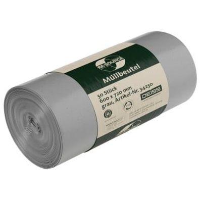 Müllbeutel HDPE, 60L, grau, 600x720mm, 18my, 50 St/Ro