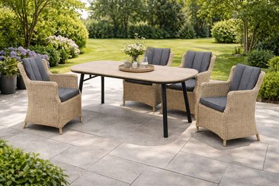 Destiny LUNA SAN MARINO Sitzgruppe 4 Sessel + Tisch 180x90cm, halboval, holzfarben