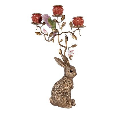 Clayre & Eef Kerzenständer Kaninchen 24x10x47 cm Goldfarbig Kunststoff