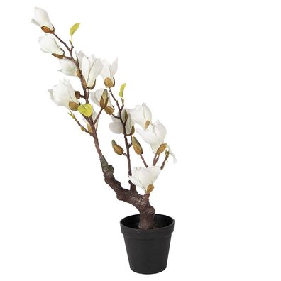 Clayre & Eef Kunstpflanze Magnolie 16x14x60 cm Weiß Kunststoff (Gr. 16x14x60 cm)