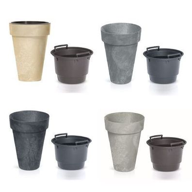 Blumentopf 2 in 1 inkl. Pflanztopf für Innen- und Außenbereich Pflanzkübel Rund