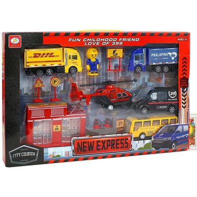 Auto Spielzeug Set Feuerwehr LKW Baustelle fér Kinder 13 Teile