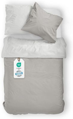 BLUE MOON Mako Satin Bettwäsche 140x200 cm aus Baumwolle Wendebettwäsche Offwhite