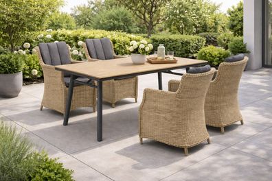 Destiny LUNA SAN MARINO Sitzgruppe 4 Sessel + Tisch 180x90cm, rechteckig, holzfarben