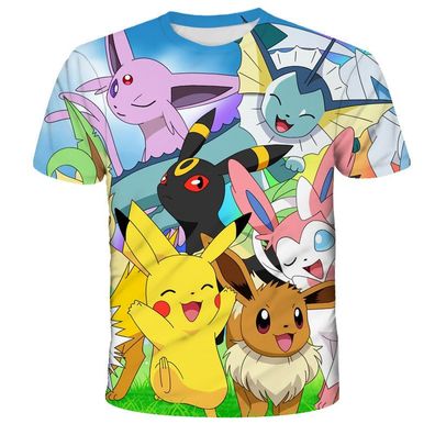 Pokemon T-Shirt fér Kinder (Unisex) - Motiv: Pikachu, Evoli, Nachtara, Feelinara uvm