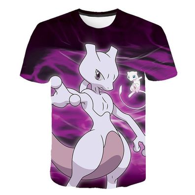 Pokemon T-Shirt fér Kinder (Unisex) - Motiv: Mewtu / Mewtwo & Mew