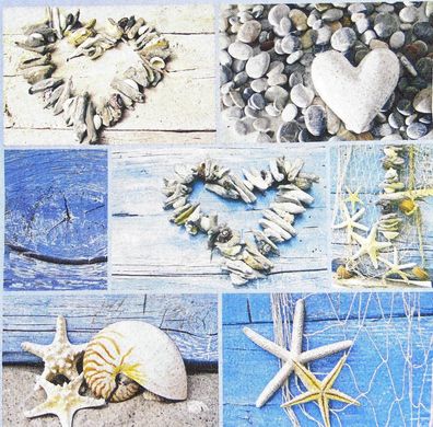 Maritime Servietten mit Muscheln & Treibholzherz - 33 × 33 cm, 20 Stück