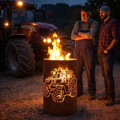 Traktor Feuertonne / Feuerkorb Traktor / Feuerschale mit Traktor Motiv
