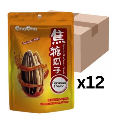 12er-Pack ChaCha Geröstete Sonnenblumenkerne Karamellgeschmack 160g