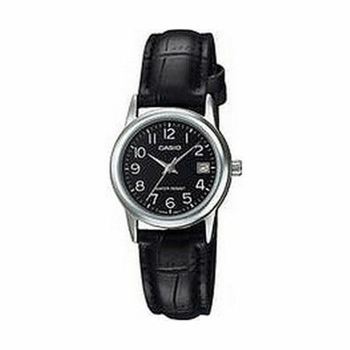 Casio #LTP-V002L-1B Women's Standard Analog Leather Band Black Dial Date Watch