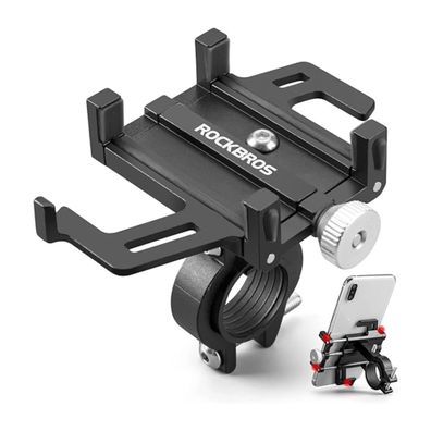 Rockbros Fahrrad-Handyhalter aus Aluminiumlegierung Schwarz kompatibel mit Lenker