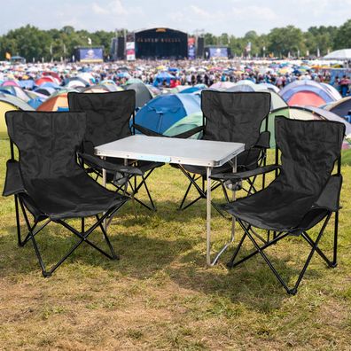5-tlg. Schwarz Campingmöbel Set, XL Tisch mit Tragegriff und Stühle mit Tasche