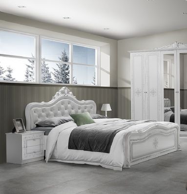 Barock Bettanlage Leana 3-Teilig in Weiß/Silber