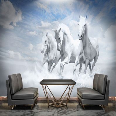 Vlies Fototapete Wandtapete Wandbilder Galoppierendem Pferd Meerblick 2261