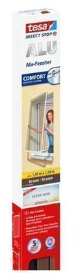 Tesa Insektenschutz-Fenstersystem mit Aluminiumrahmen, 1,5m x 1,4m, Braun, 1 Stueck