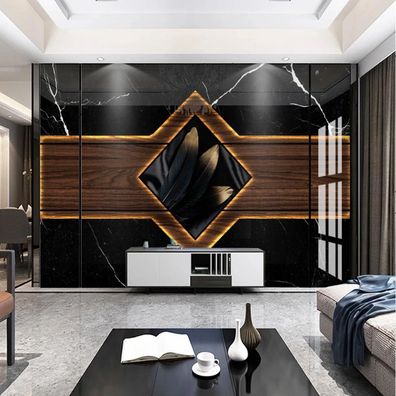 Vlies Fototapete Wandtapete Wandbilder Schwarzem Federmarmor Holzmaserung 2264