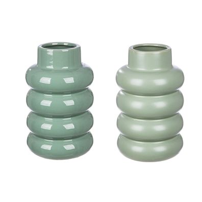 Gilde Vase, "Rim", Keramik, grün, H. 24 cm, D. 15 cm 34314 4063387343142 2 Stück