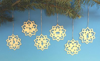 Baumschmuck 6 Weihnachtsmotive BxH 6,8x6,8xcm NEU Weihnachten Baumschmuck Holzsch