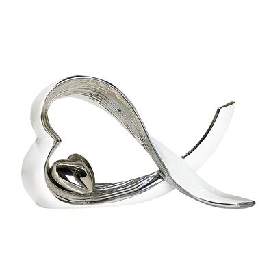 Gilde Dekoobjekt, Herz, "Herz", Keramik, weiß, silberfarben, L. 9 cm, B. 25 cm,