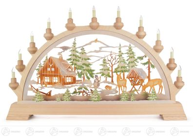 Schwibbogen mit Forsthaus farbig, elektrisch beleuchtet BxHxT = 63x40x6cm NEU