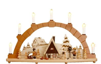 Schwibbogen Winterkinder mit Schlitten elektrisch 35x57x11cm NEU