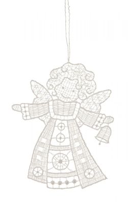 Baumbehang Engel mit Glocke Plauener Spitze BxHxT 9x9x0,1cm NEU Christbaumschmuck