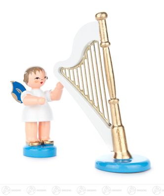 Engel mit Harfe stehend, laue Flügel H=ca 9,5 cm NEU Erzgebirge Weihnachtsfigur