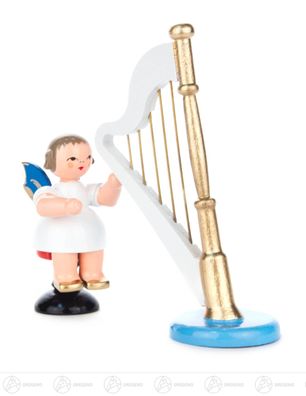 Engel mit Harfe sitzend, laue Flügel H=ca 9,5 cm NEU Erzgebirge Weihnachtsfigur