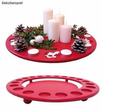 Kerzenhalter Teelichthalter ROT Ø 45 cm, Höhe 6,5 cm NEU Holzleuchter OHNE DEKO