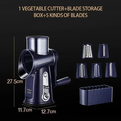 Vegetable Slicer Cutter, Manual Drum Grater, Multifunction Rotary Cheese Grater & Ch
