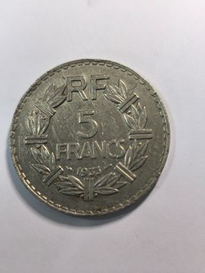Münze Frankreich 5 Francs Silber 1933