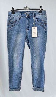 Karostar Damen Jeans Stretch Hose Knopf/RV Taschen Waschung Jeansblau Gr. L/40