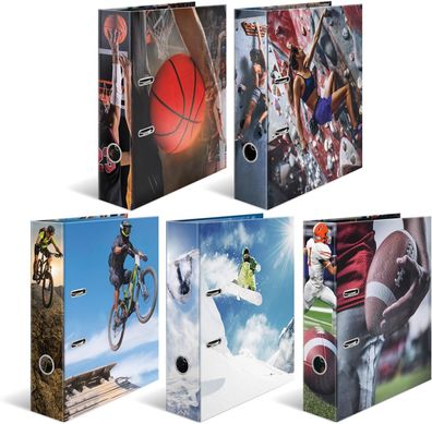 HERMA Ordner A4 Sportmotive Set, 5 Stück, 7 cm breit, Kinder Ringordner mit Sport Mot