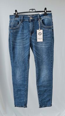 Karostar Damen Jeans Stretch Hose Knopf/RV Taschen leichte Waschung Blau Gr. L/40