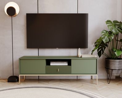 Lowboard 154 Fernsehkommode TV-Tisch TV-Kommode Sideboard Rauchgrün Gold