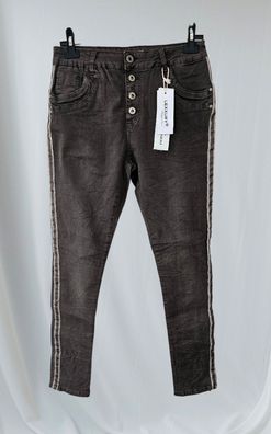 Lexxury Damen Jeans Stretch Hose Knöpfe Taschen Seitenstreifen Dunkelbraun S/36