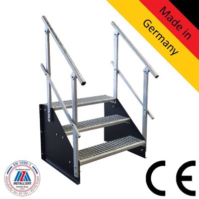 3 Stufen Treppe Breite 60 - 160 cm Standtreppe Höhe 63 cm schwarz 2x Geländer